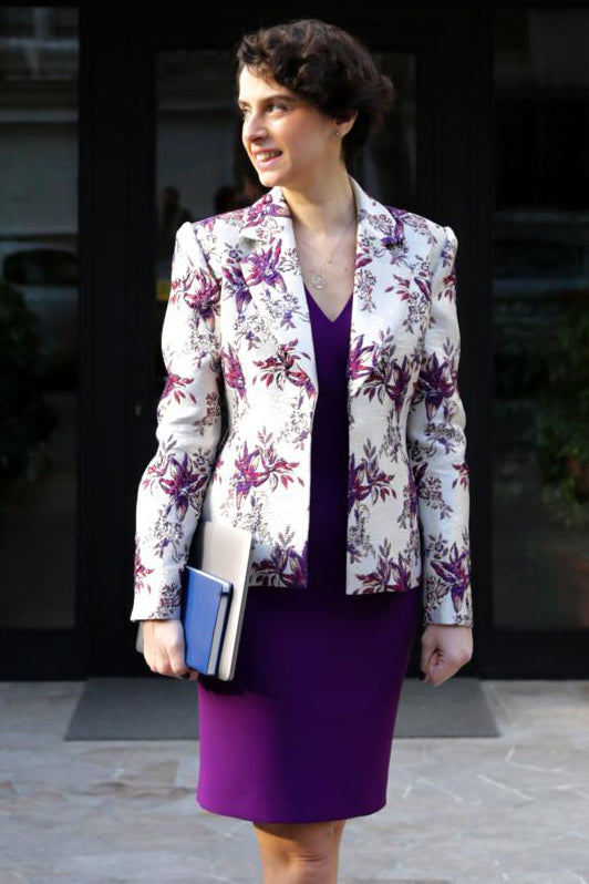 Berthe Simli Çiçek Desenli Brokar Kadın Ceket