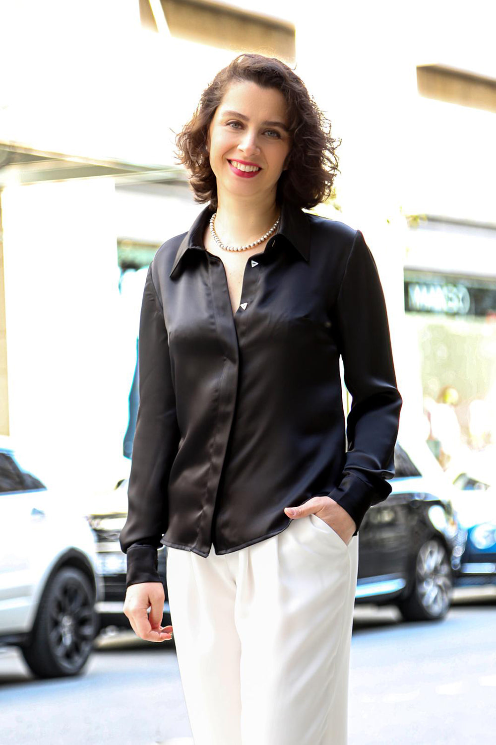 Eliza Siyah Basic Model İpek Saten Gömlek