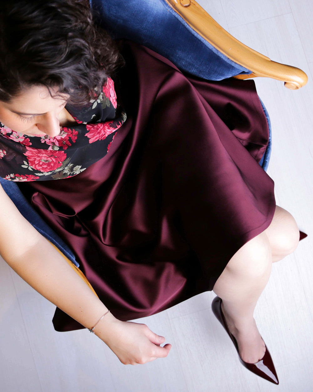 Vivienne Bordo Midi Boy Kloş Saten Etek