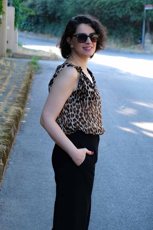 Belair Leopar Desenli V Yakalı Şifon Yazlık Bluz