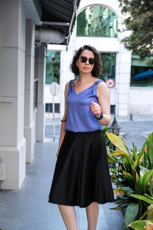 Belair Eflatun V Yakalı Viskon Yazlık Bluz