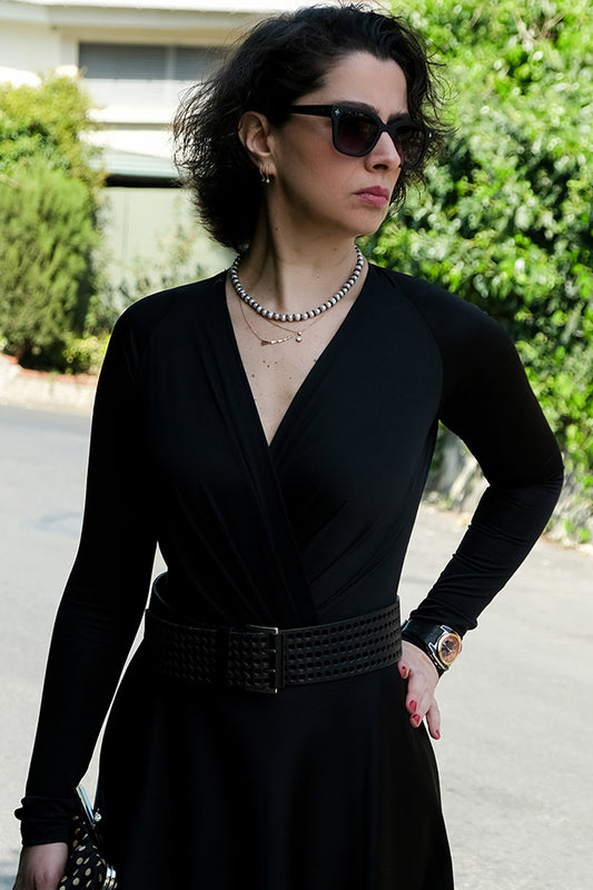 Carol Siyah Kruvaze Yaka Uzun Kollu Body