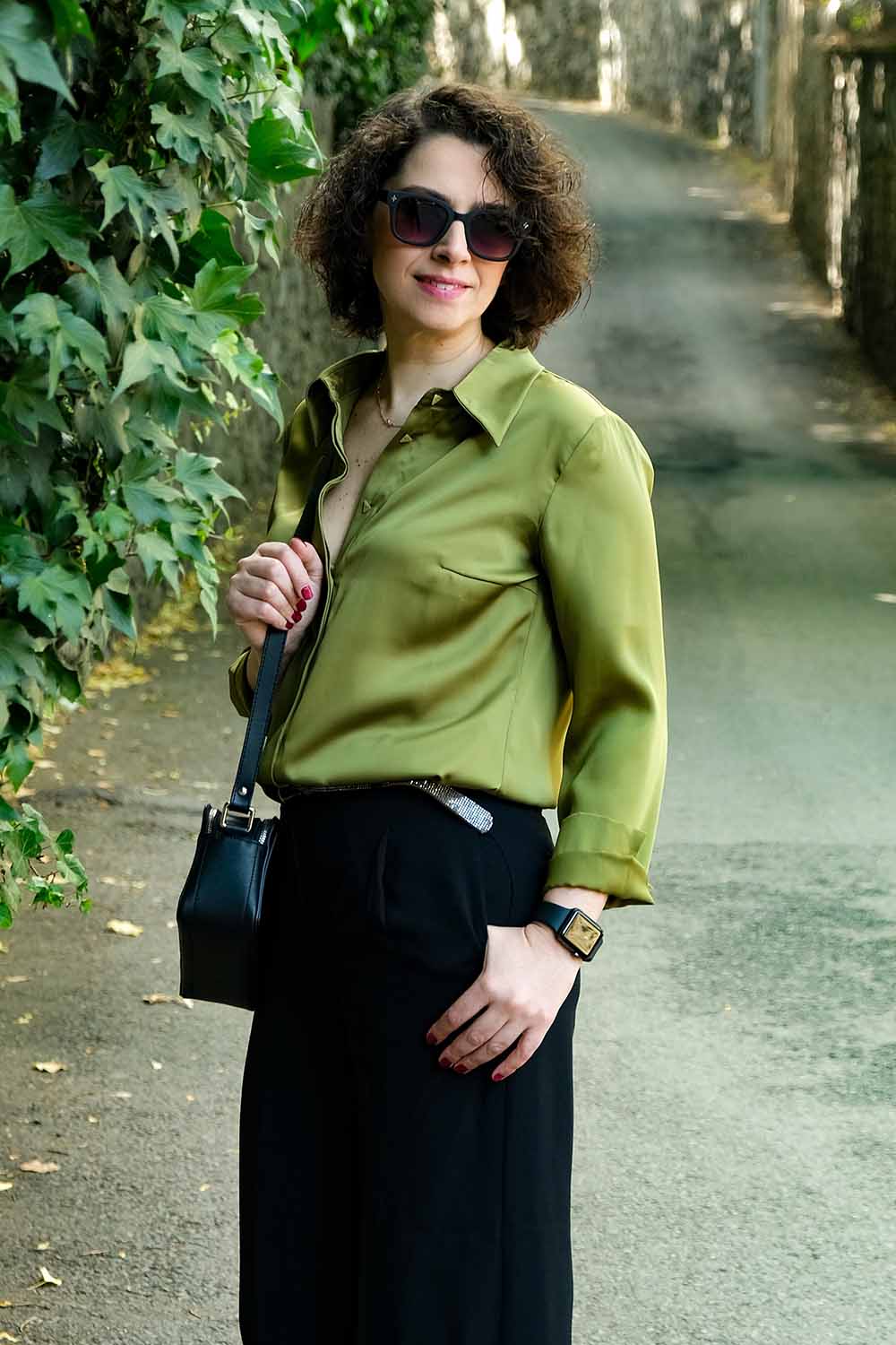 Eliza Yeşil Basic Model İpek Saten Gömlek