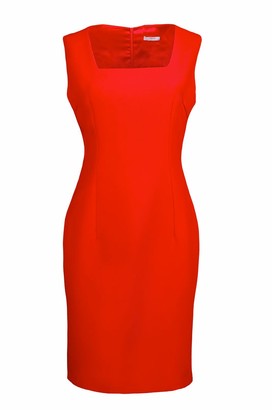 Belle Kırmızı Kare Yakalı Mini Krep Elbise