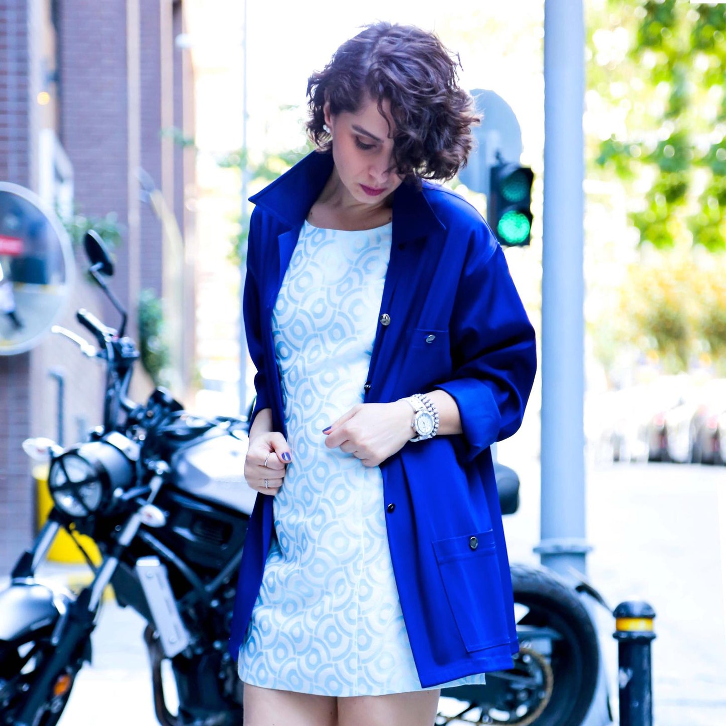 Sen A-1 Mavi Çark Brokar Mini Elbise