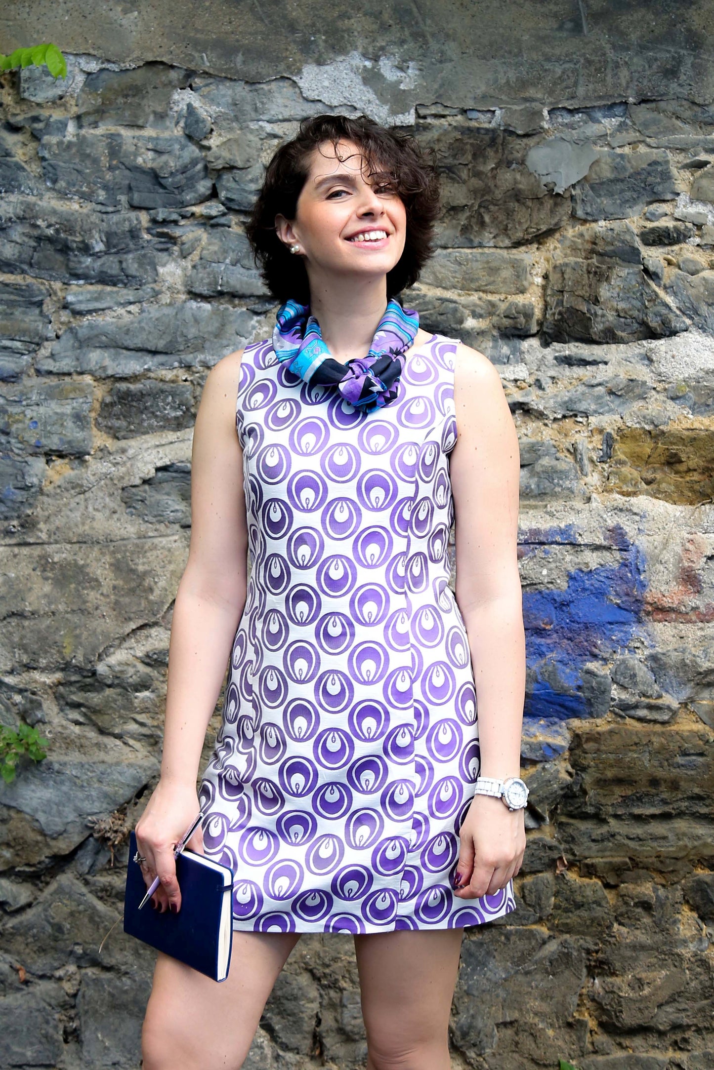 Sen A-1 Mor Damla Brokar Mini Elbise