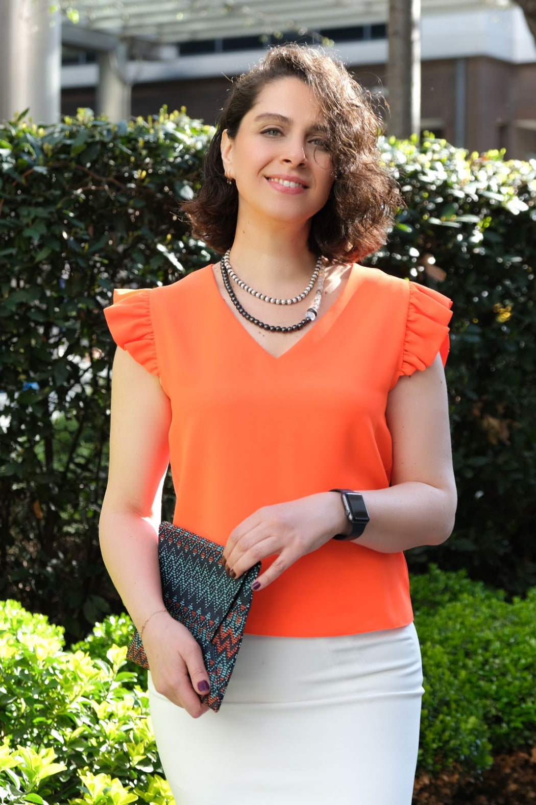 Lisa Turuncu V Yaka Fırfırlı Bluz