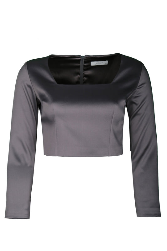 Aida Füme Kare Yaka Crop Saten Büstiyer