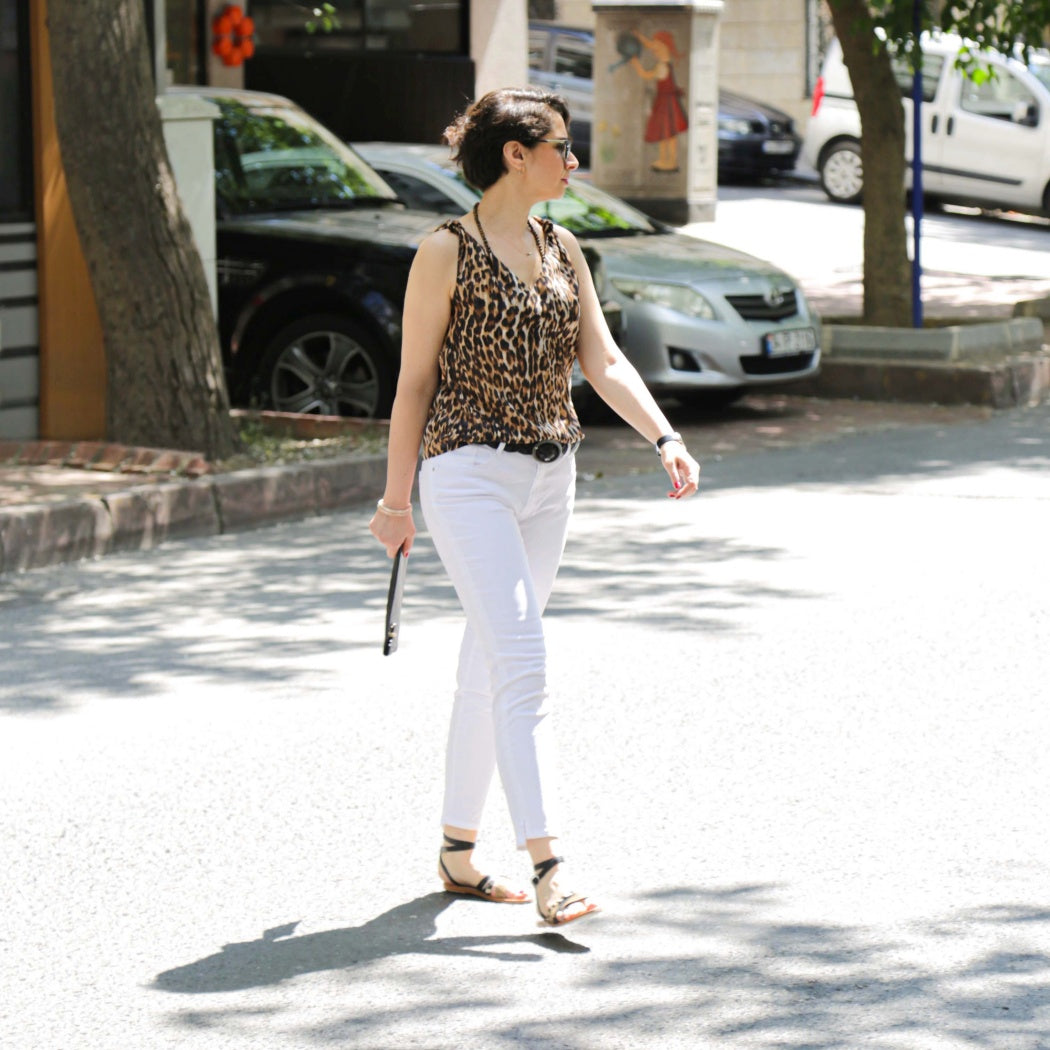 Belair Leopar Desenli V Yakalı Şifon Yazlık Bluz