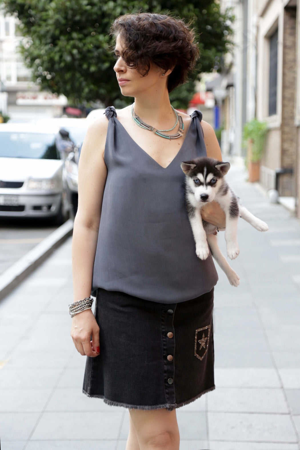 Belair Füme V Yakalı Viskon Yazlık Bluz