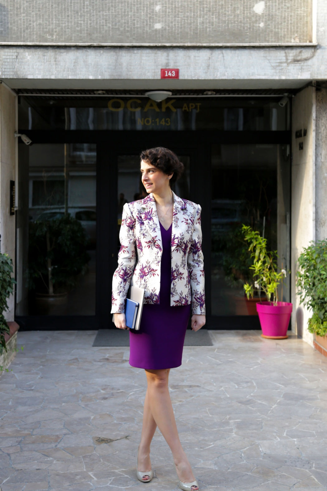 Berthe Simli Çiçek Desenli Brokar Kadın Ceket