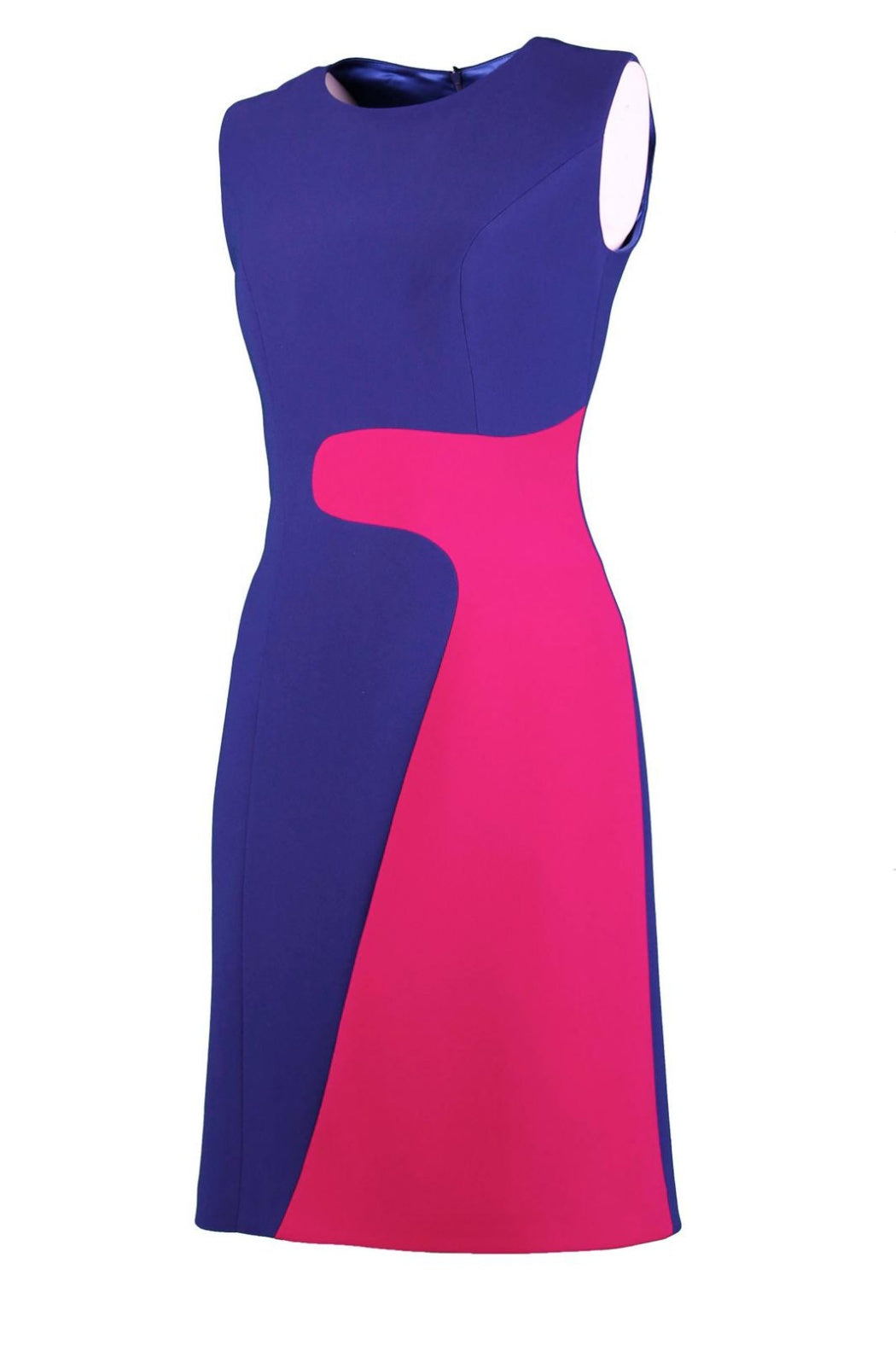 Block Kobalt Mavi&Pembe Yuvarlak Yakalı Mini Krep Elbise