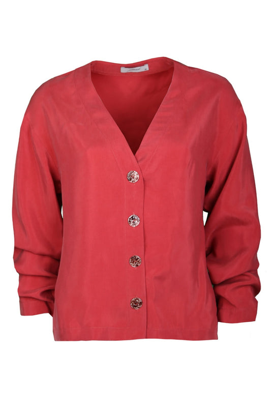 Bruce Gül Kurusu Yakasız Taşlanmış İpek Saten Gömlek