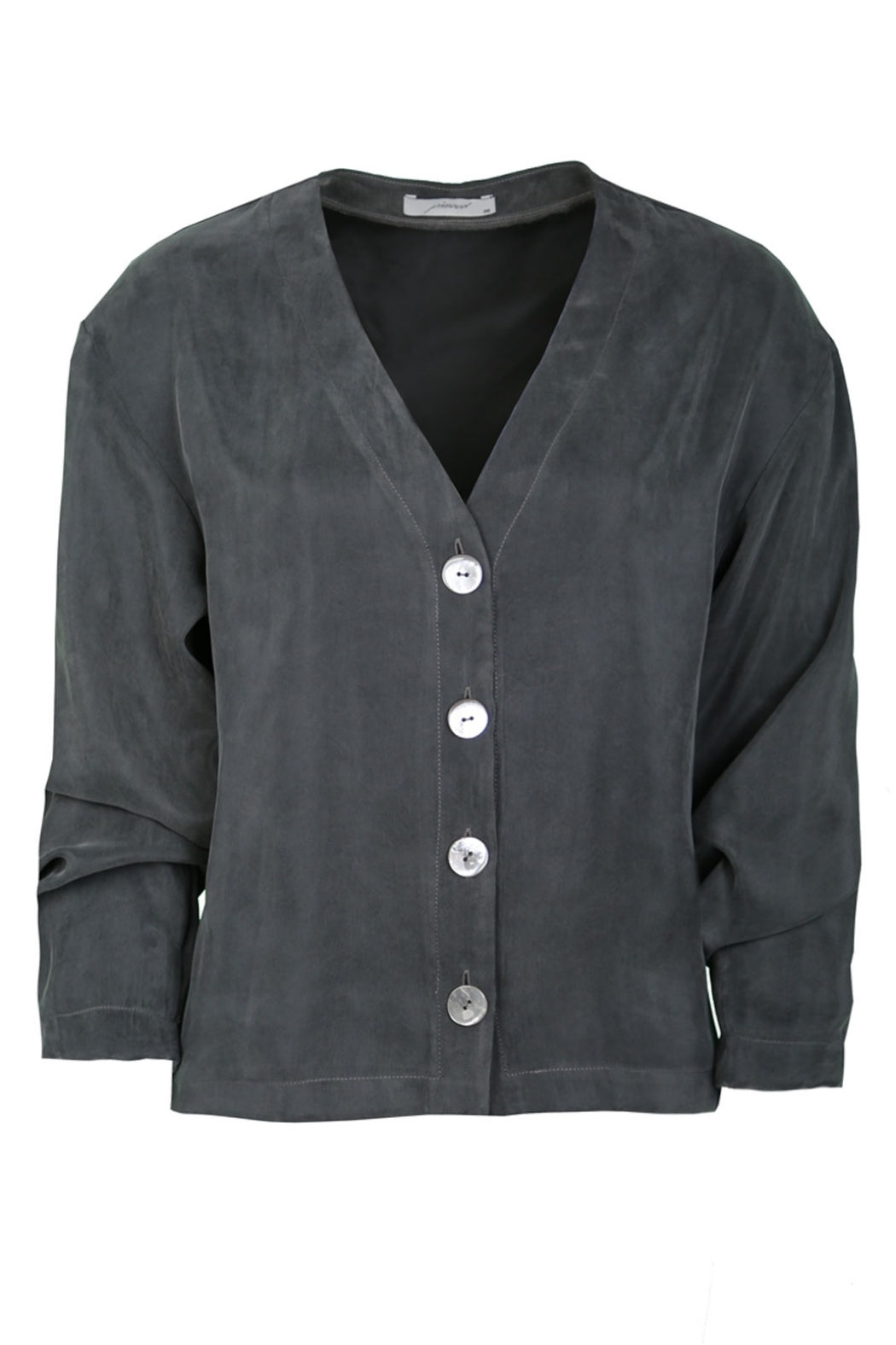 Bruce Füme Yakasız Taşlanmış İpek Saten Gömlek