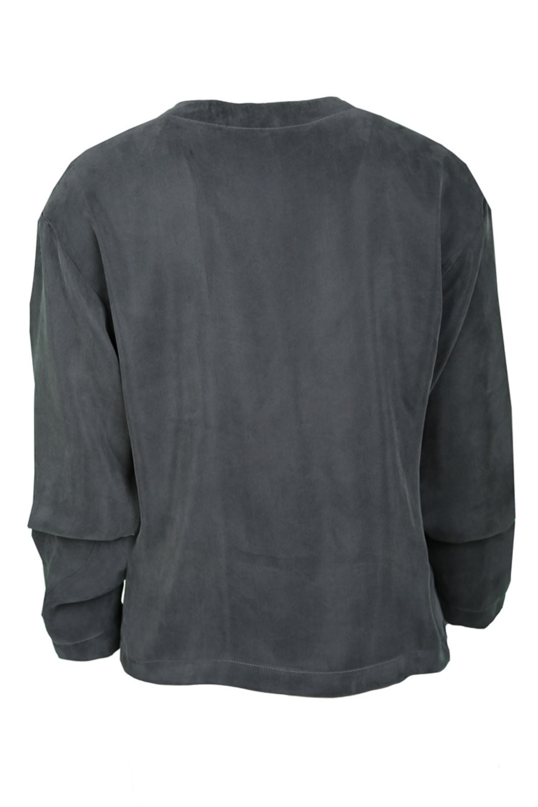 Bruce Füme Yakasız Taşlanmış İpek Saten Gömlek