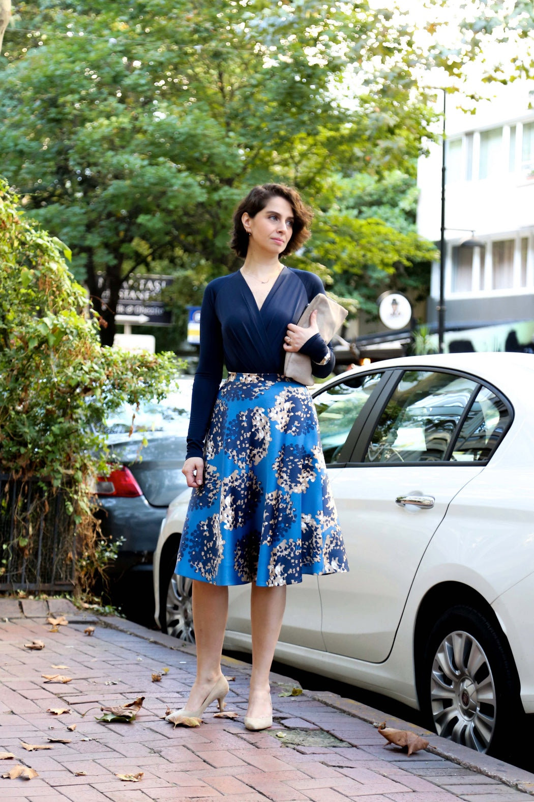 Carol Navy Blue Double Breasted Collar Long Sleeve Bodysuit