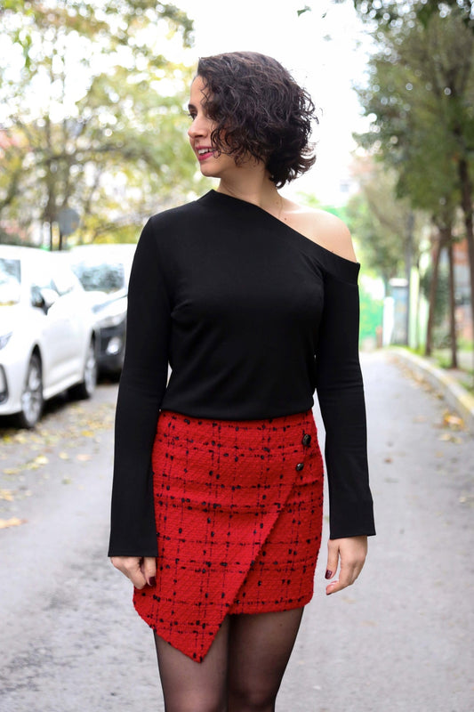 Coco Kırmızı Asimetrik Kesim Mini Etek