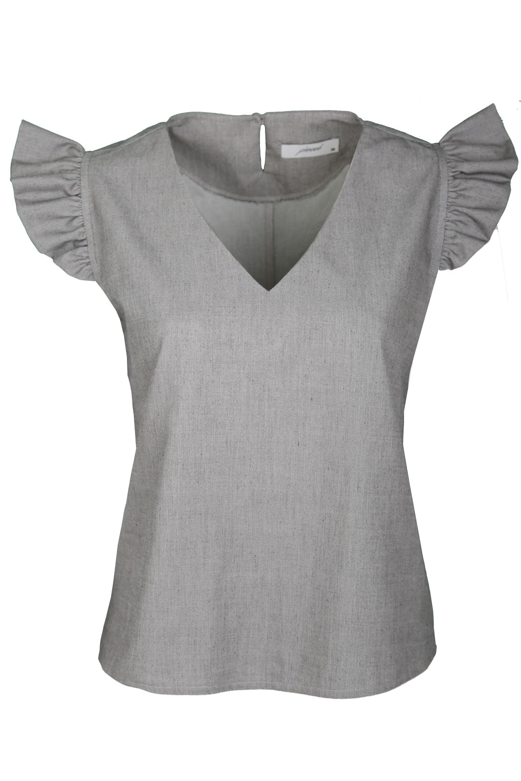 Lisa Gri V Yaka Fırfırlı Bluz