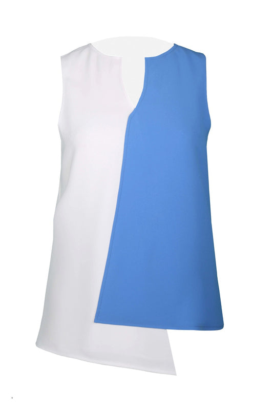 Rush Beyaz & Mavi Asimetrik Kesim Kolsuz Bluz