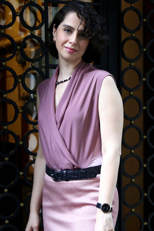 Estee Pembe Şal Yaka Kolsuz Body