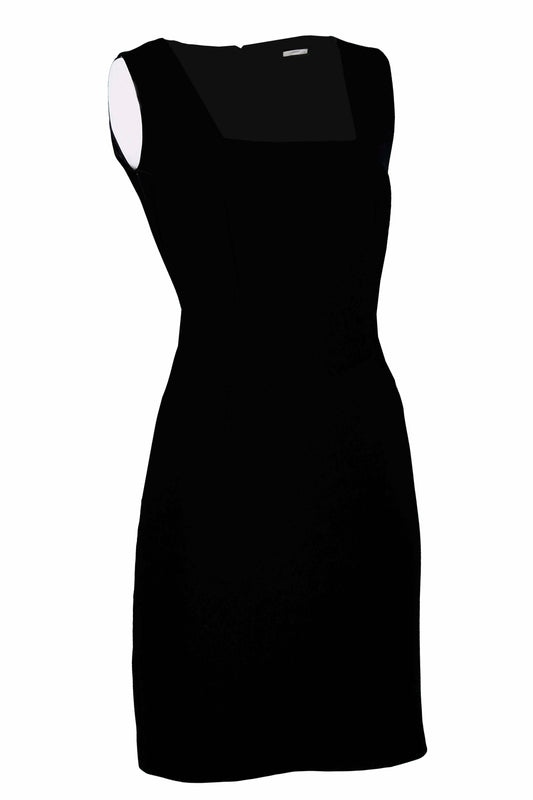 Belle Siyah Kare Yaka Kolsuz Mini Krep Elbise