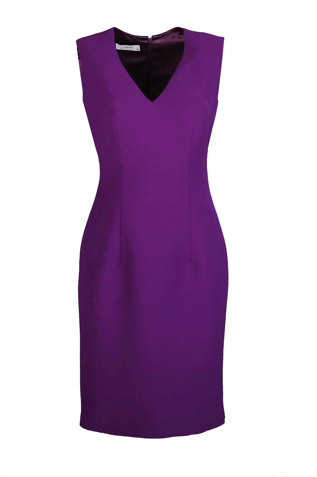 Belle Purple V-Neck Sleeveless Crepe Pencil Dress