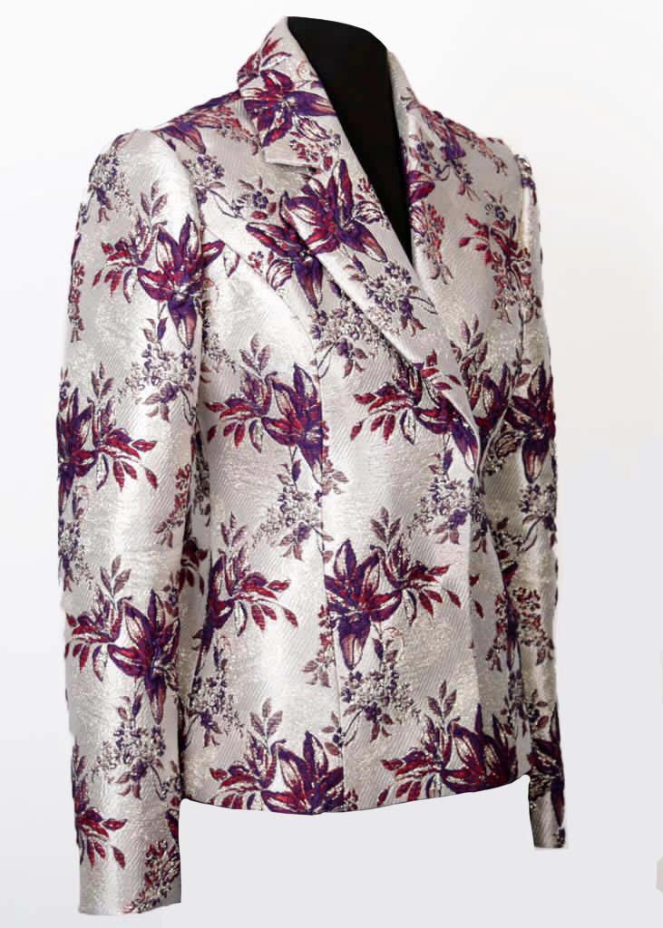 Berthe Glitter Gray Purple Floral Patterned Brocade Jacket