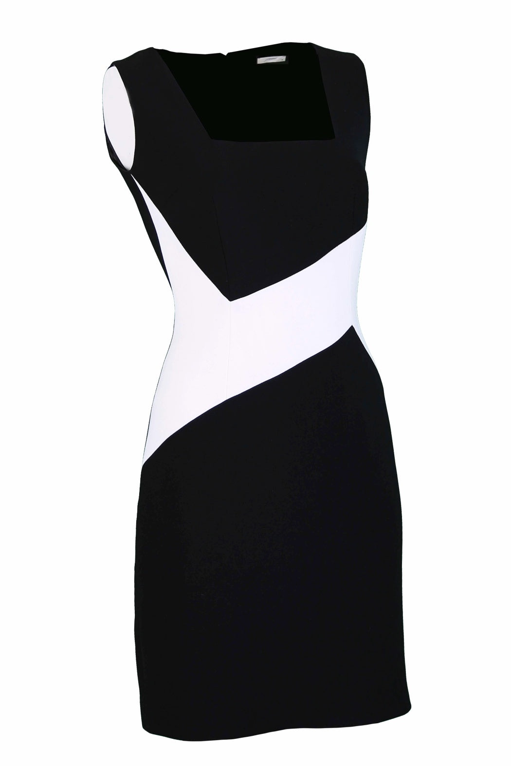 Block Black & White Square Neck Sleeveless Mini Crepe Dress