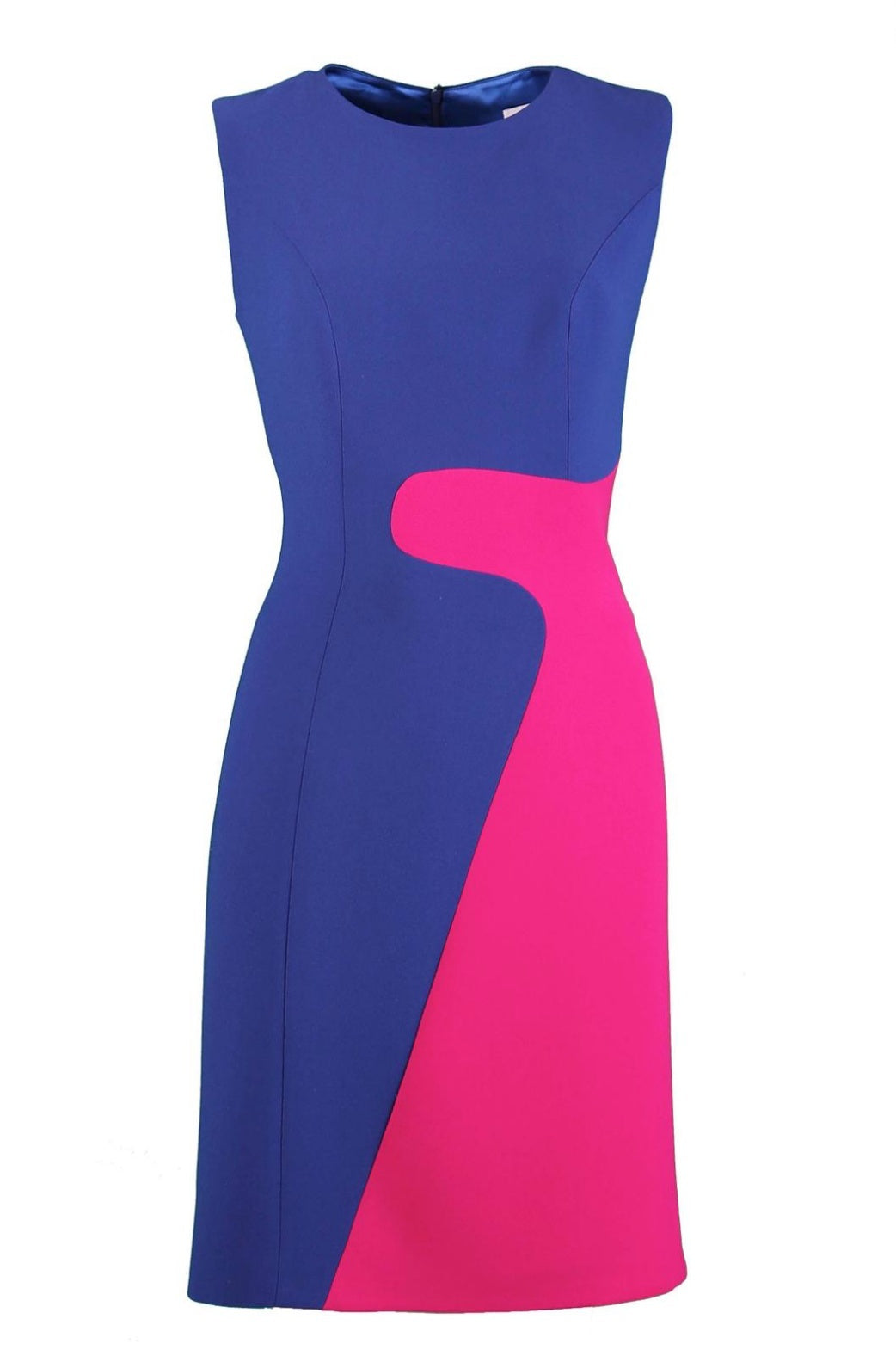 Block Cobalt Blue & Pink Round Neck Sleeveless Mini Crepe Dress