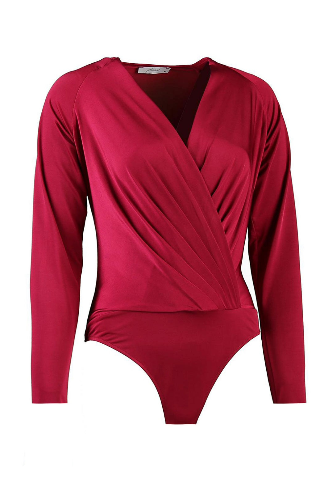 Carol Claret Red Double Breasted Neck Long Sleeve Bodysuit