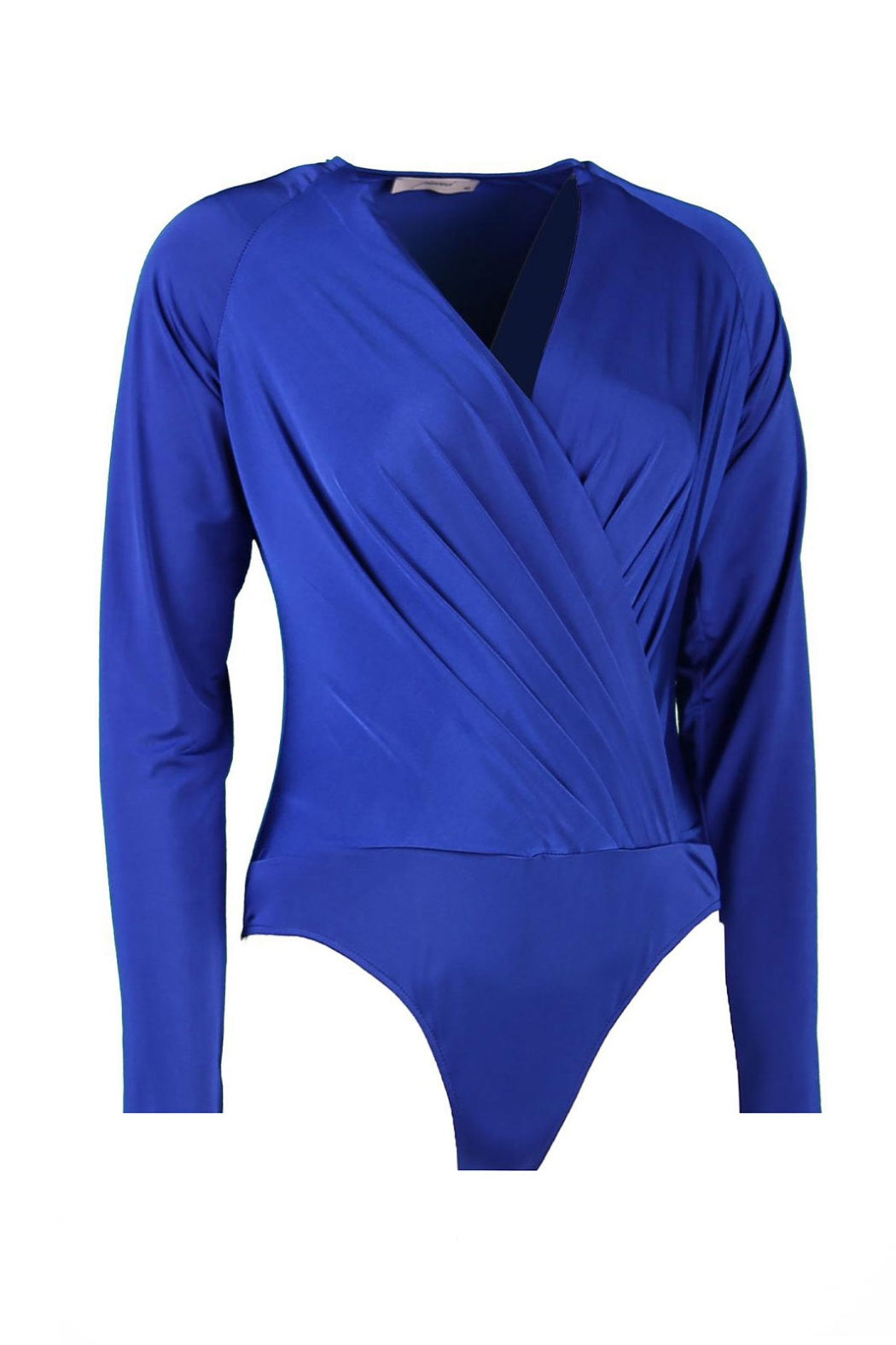 Carol Cobalt Blue Double Breasted Collar Long Sleeve Bodysuit