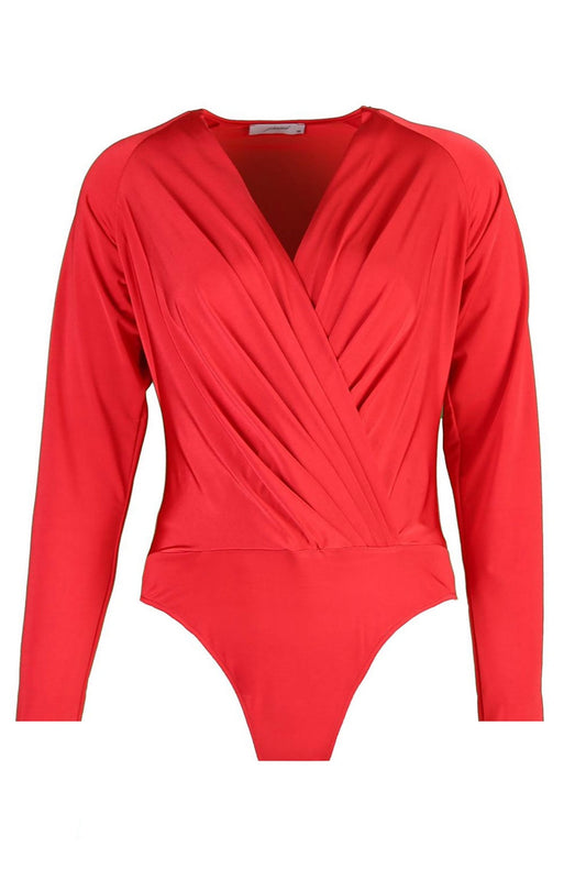 Carol Coral Double Breasted Neck Long Sleeve Bodysuit