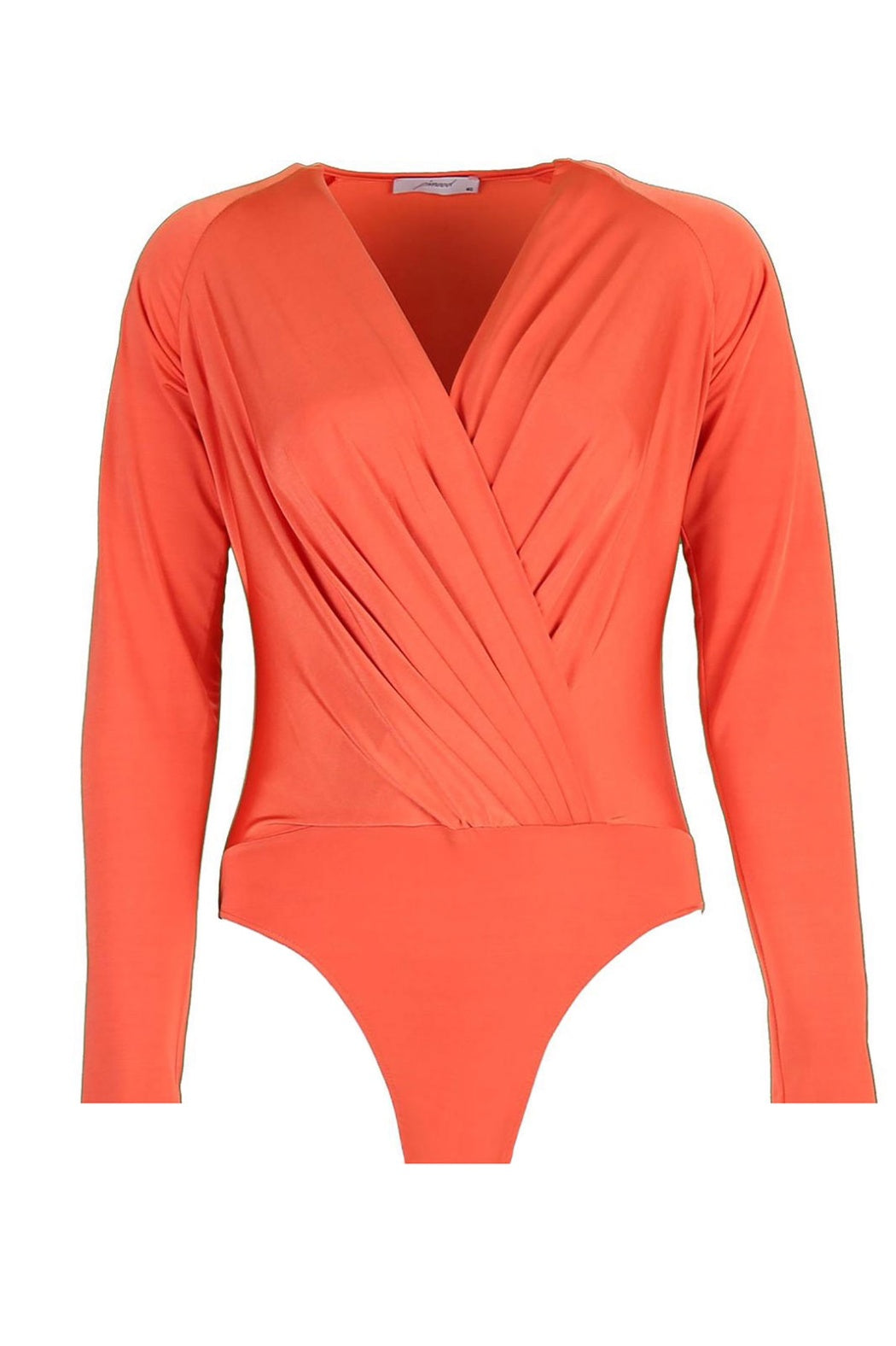 Carol Orange Double Breasted Neck Long Sleeve Bodysuit