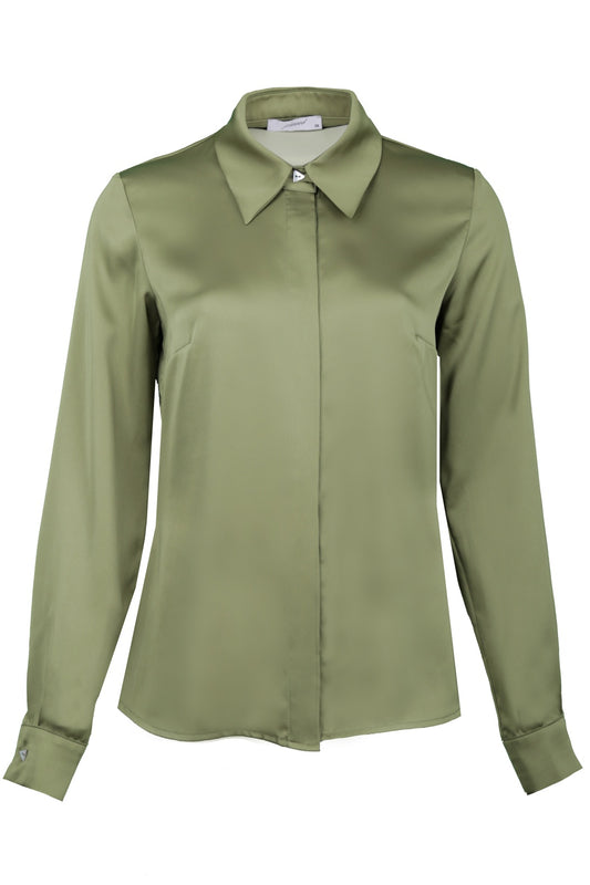 Eliza Yeşil Basic Model İpek Saten Kadın Gömlek