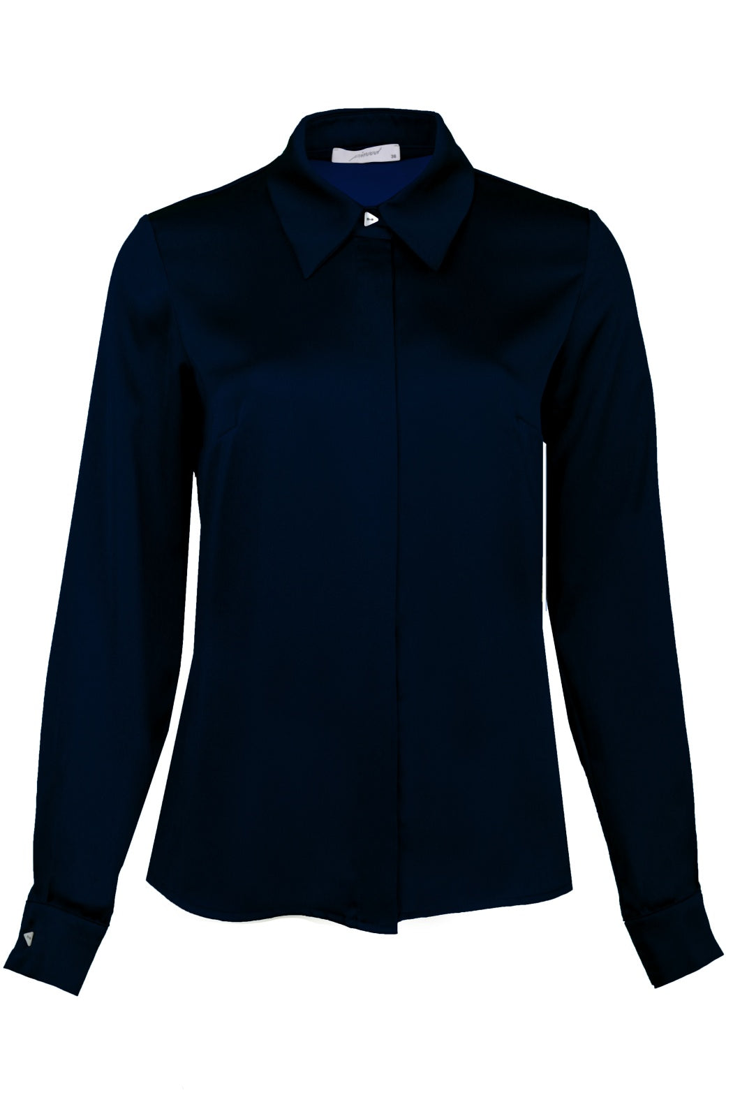 Eliza Navy Blue Basic Model Silk Satin Women's Shirt