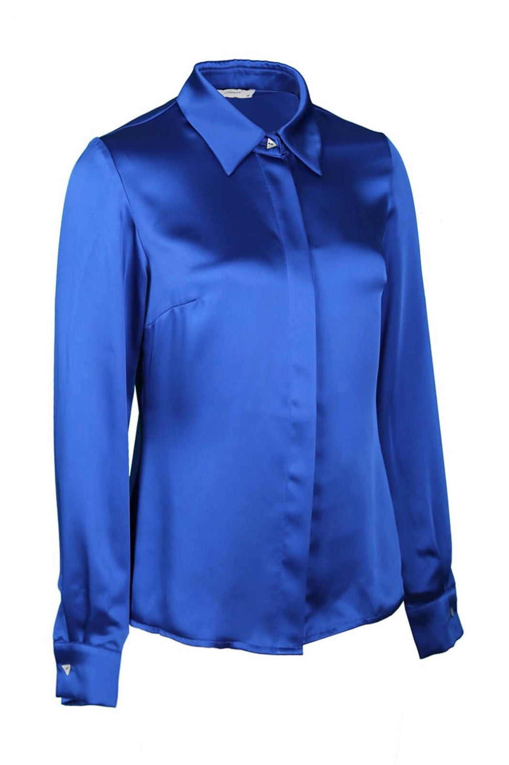 Eliza Saks Mavi Basic Model İpek Saten Kadın Gömlek