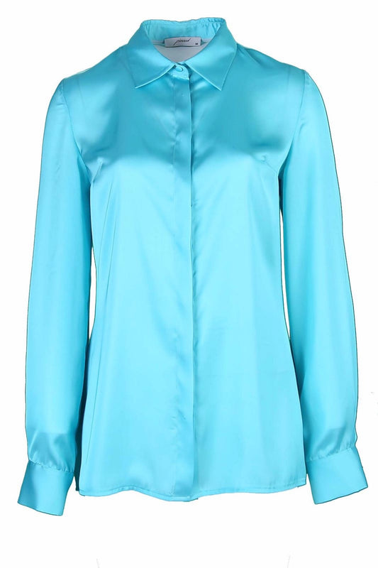 Eliza Turquoise Basic Model Satin Women's Shirt