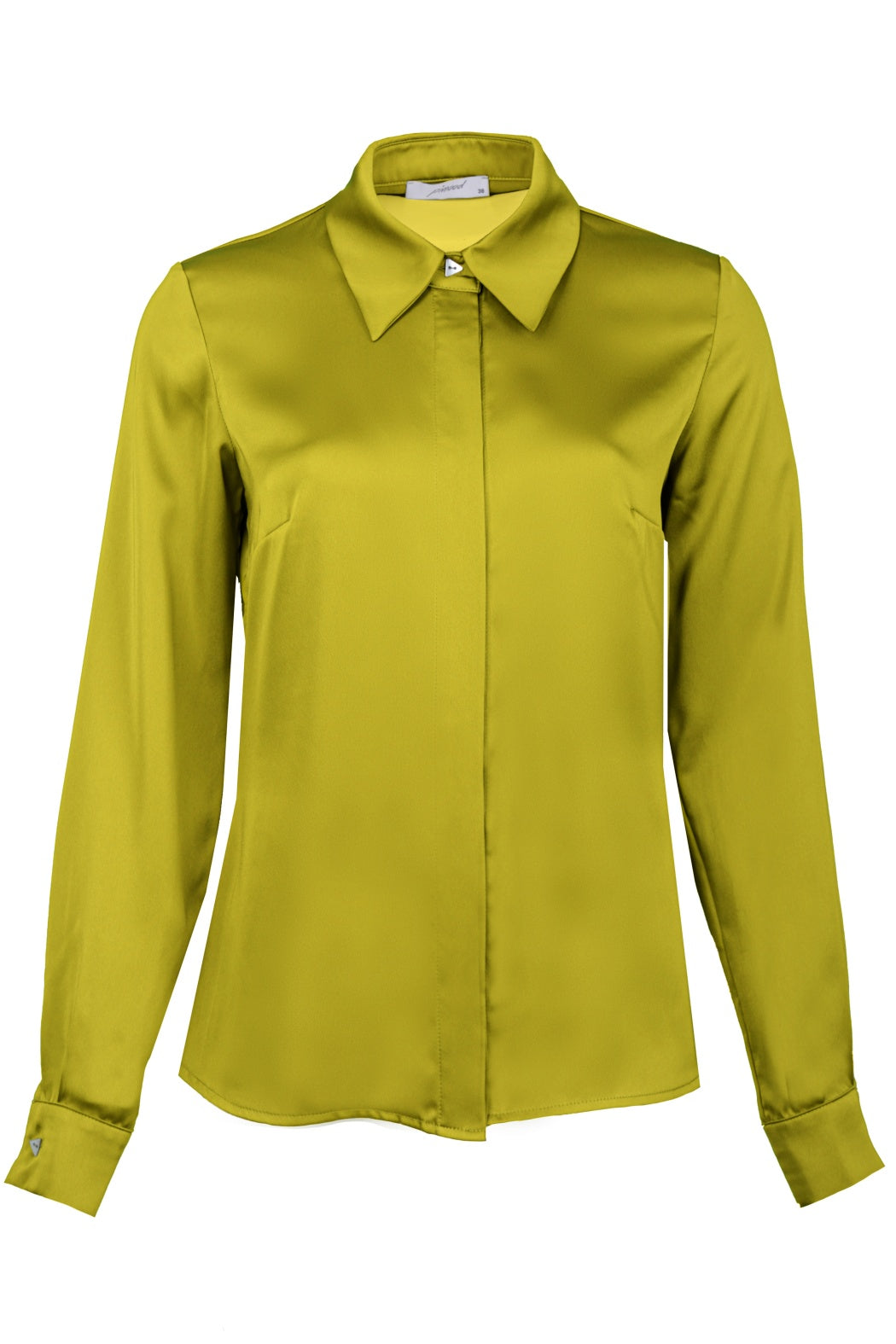 Eliza Yellow Green Basic Model Silk Satin Women's Shirt