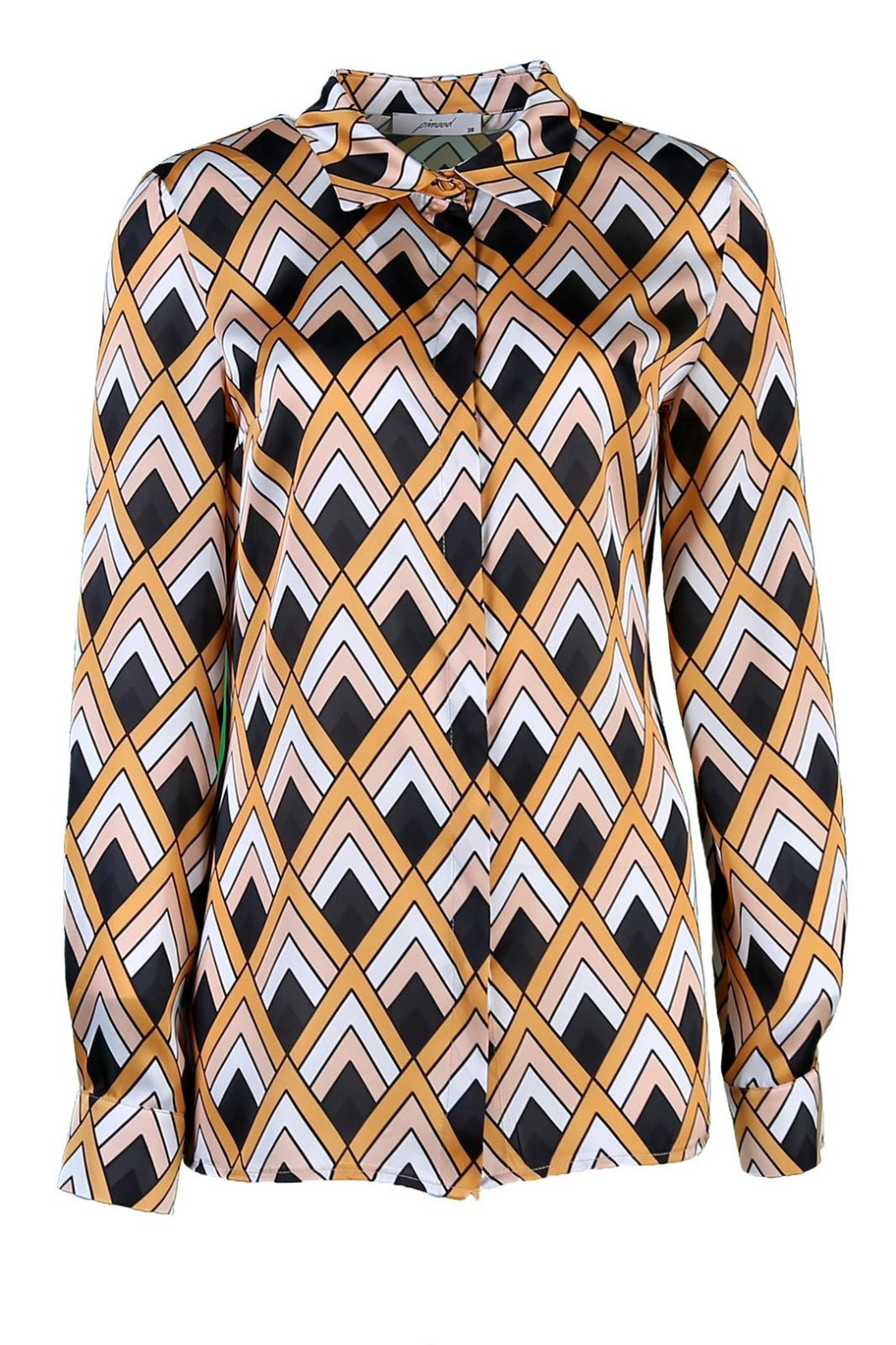 Eliza Yellow&Black&White Triangle Patterned Basic Model Satin Women's Shirt