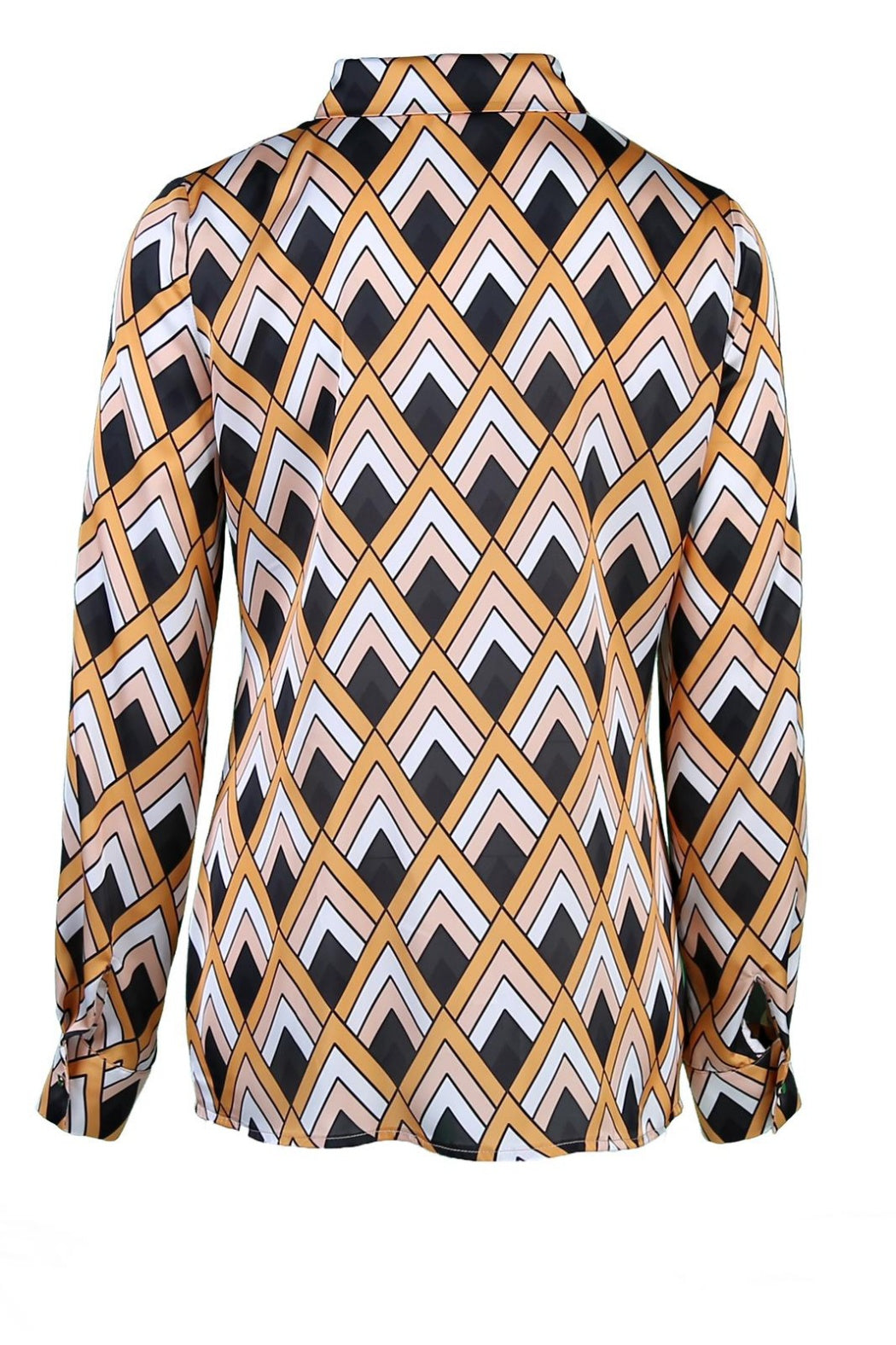 Eliza Yellow&Black&White Triangle Patterned Basic Model Satin Women's Shirt