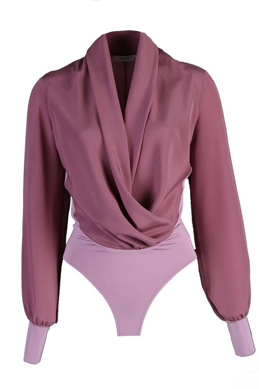 Estee Pink Shawl Collar Long Sleeve Bodysuit