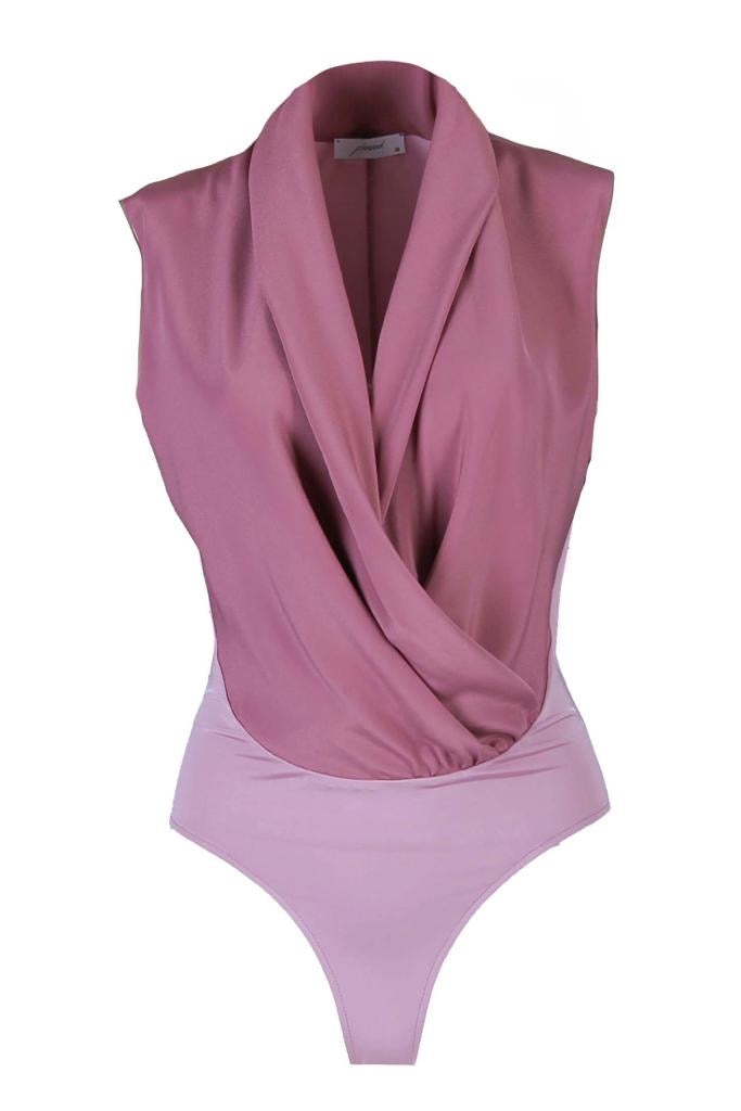 Estee Pink Shawl Collar Sleeveless Bodysuit