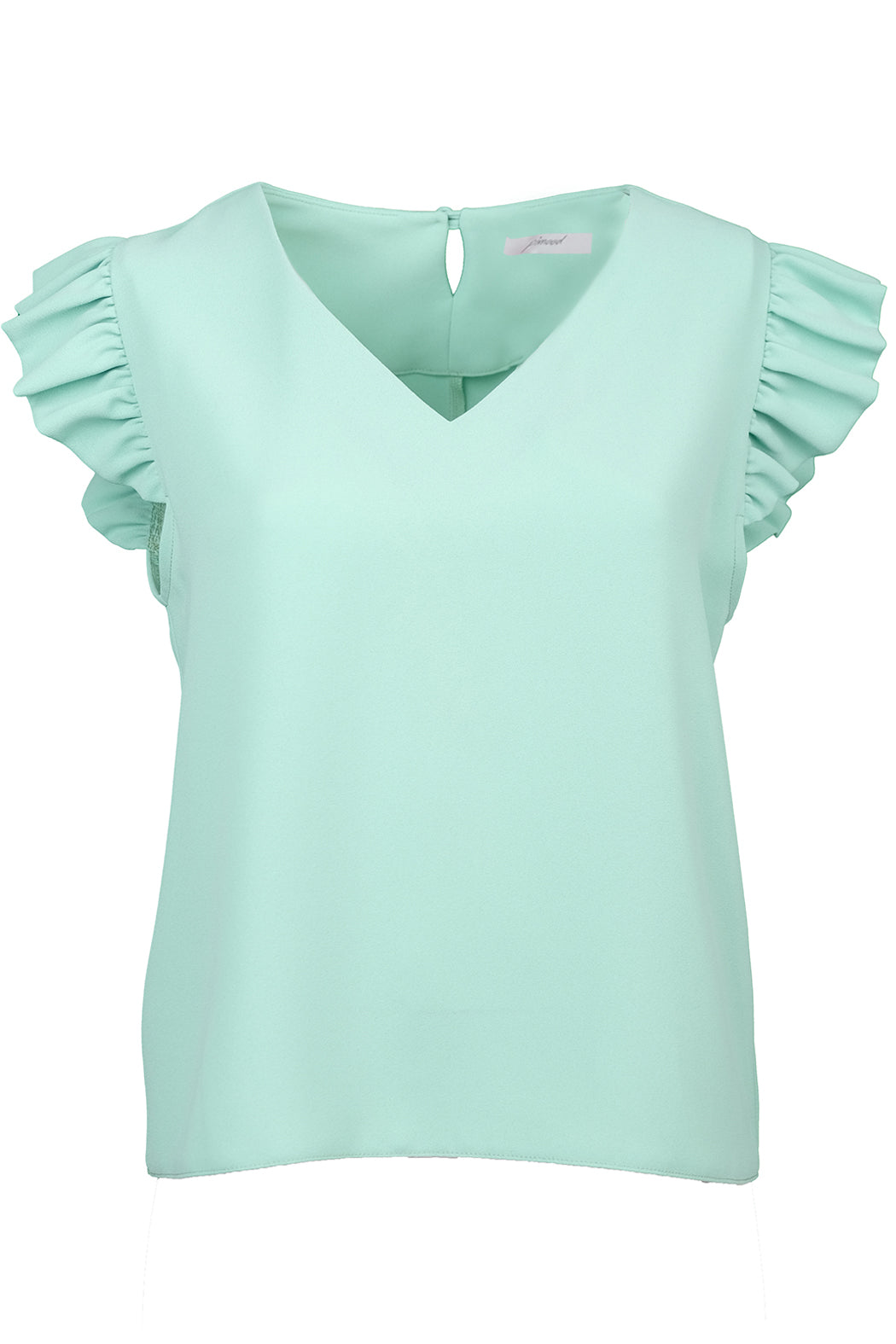 Lisa Yeşil V Yaka Fırfırlı Omuz Detaylı Bluz