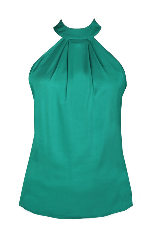 Mabelle Yeşil halter Yaka Kolsuz Viskon Bluz