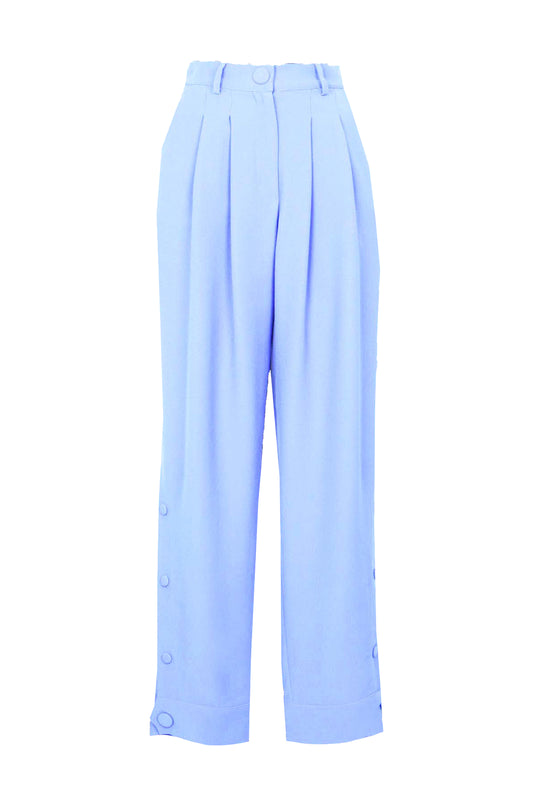 Marvel Ice Blue Pleated Cuff Detail Crepe Women's Pants