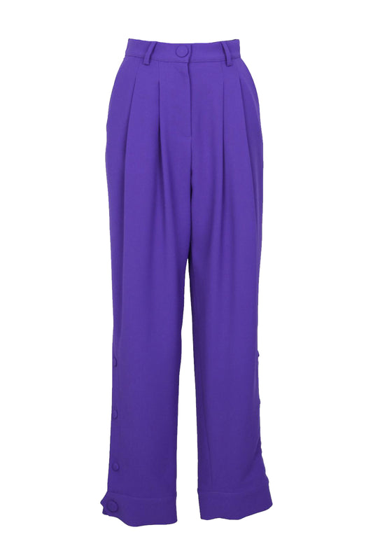 Marvel Purple Pleated Cuff Detail Crepe Women's Pants