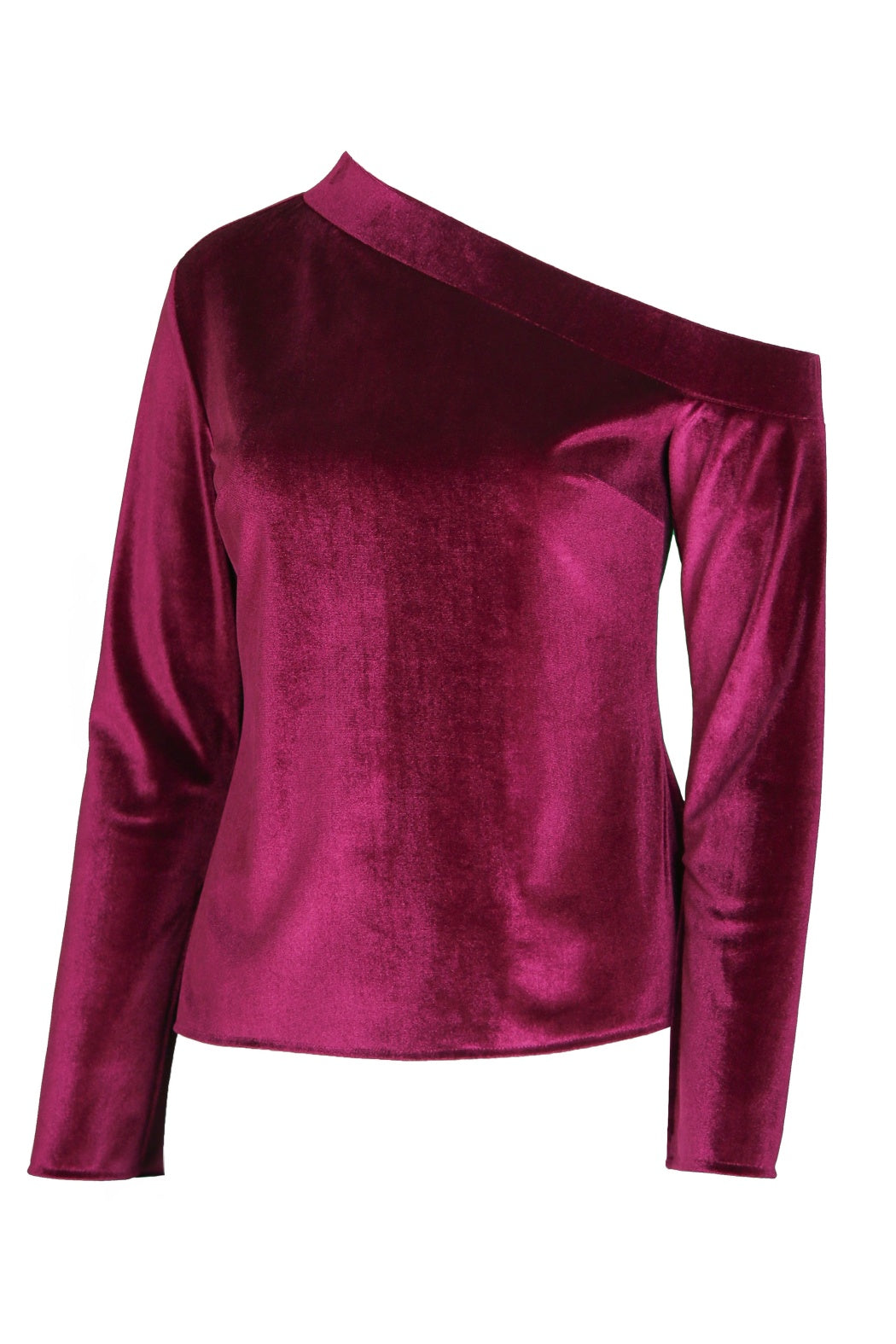 Niki Claret Red One-Shoulder Velvet Blouse