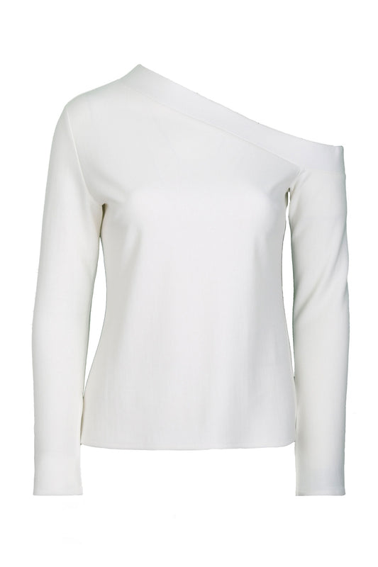 Niki White One-Shoulder Knitwear Blouse