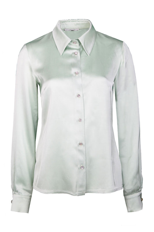 Peggy Mint Yeşili Basic Model Viskon Saten Kadın Gömlek