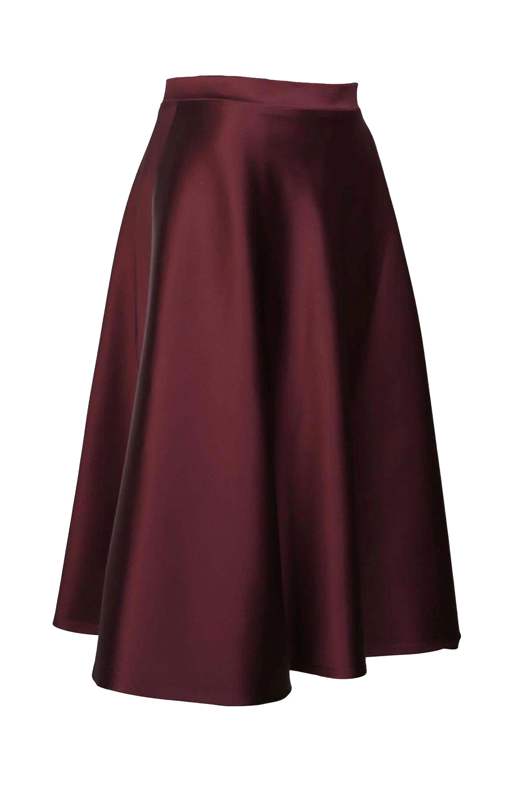 Vivienne Burgundy Midi Length Flared Satin Skirt